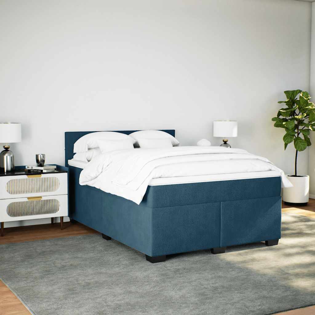 Cama com molas/colchão 140x200 cm veludo azul-escuro