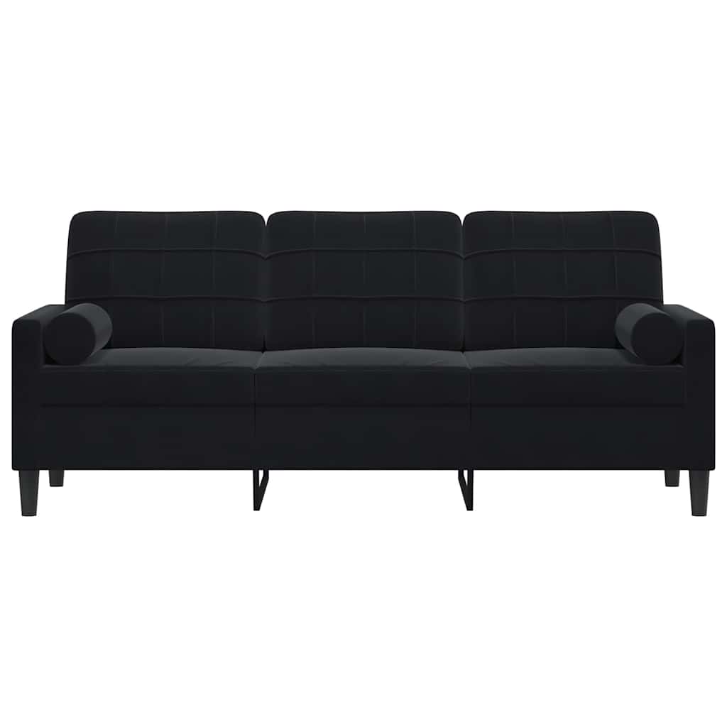 Sofá 3 lugares c/ almofadas decorativas 180 cm veludo preto
