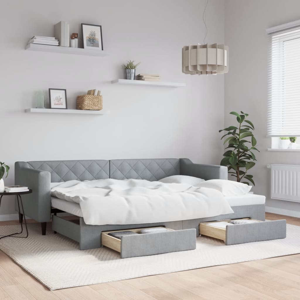 Sofá-cama c/ gavetão e gavetas 80x200 cm tecido cinzento-claro