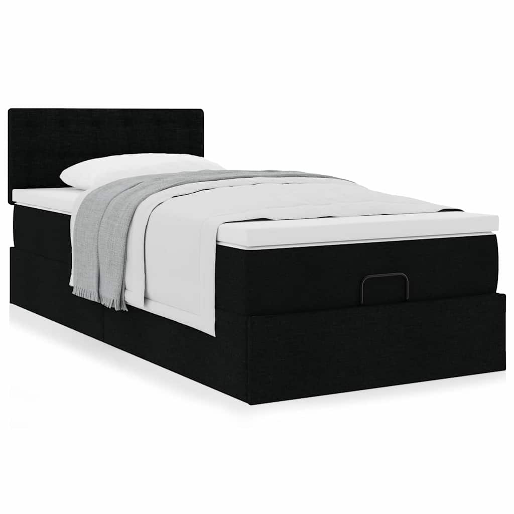 Cama otomana com colchão 100x200 cm tecido preto