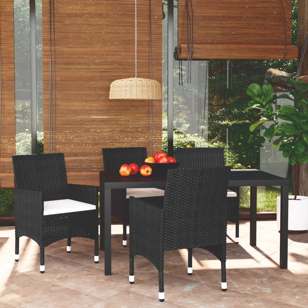 5 Pcs conjunto de jantar p/ jardim c/ almofadões vime PE preto