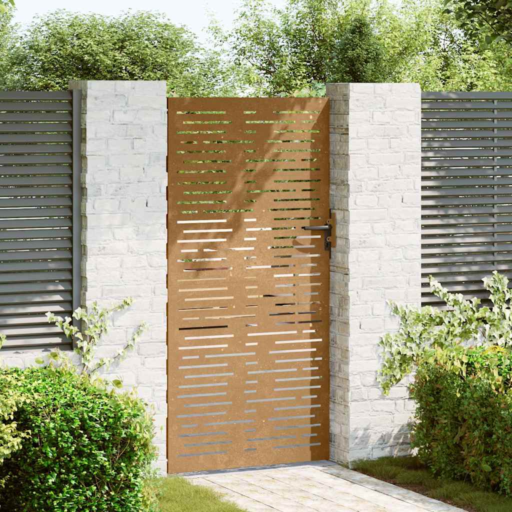 Portão de jardim 85x200 cm aço corten design quadrados