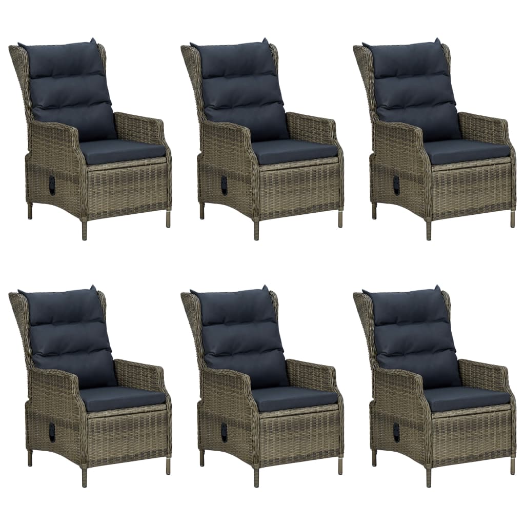 7 Pcs conjunto jantar exterior com almofadões vime PE castanho