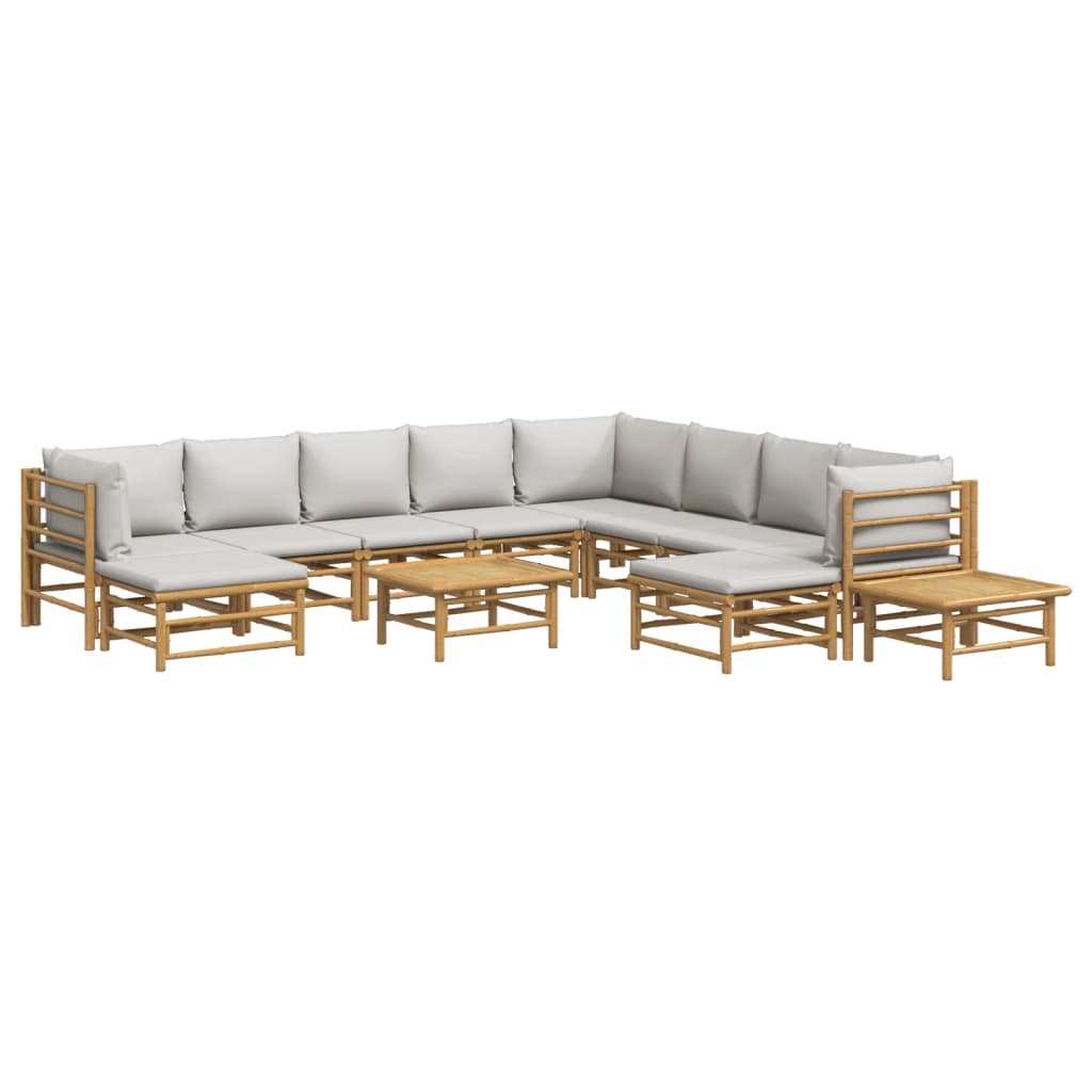 12Pcs conj. lounge de jardim bambu c/ almofadões cinzento-claro