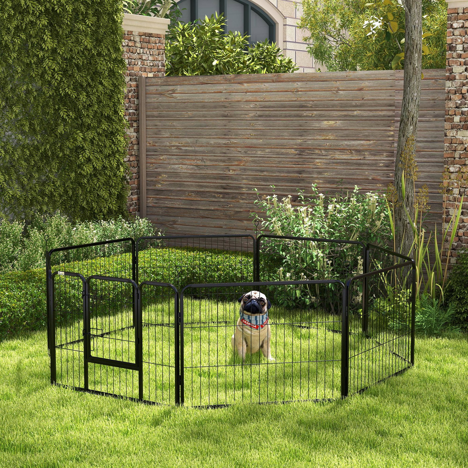 Parque para animais de estimação 8 paineis 80x60cm gaiola para cães de metal com porta e dupla fechadura preto