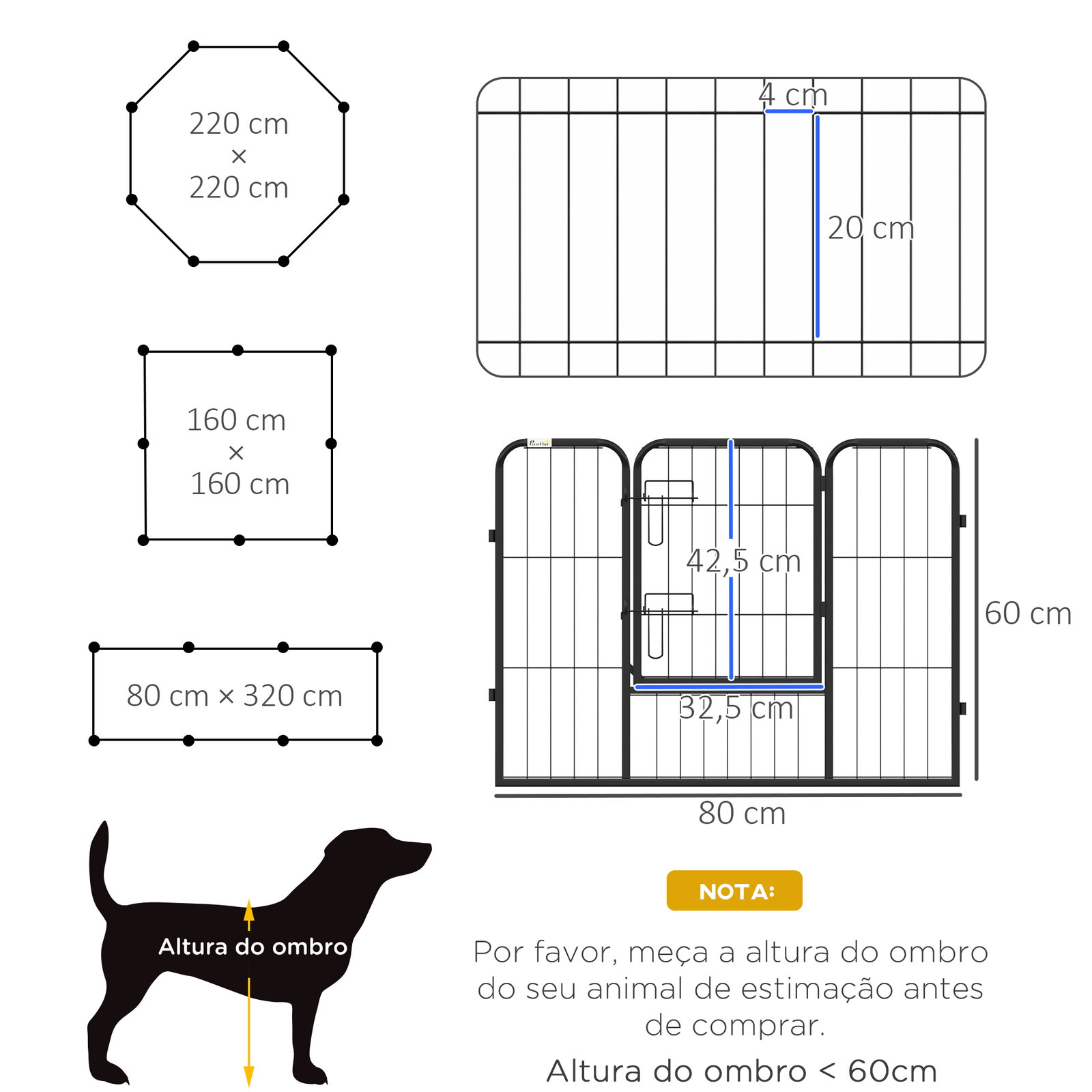 Parque para animais de estimação 8 paineis 80x60cm gaiola para cães de metal com porta e dupla fechadura preto