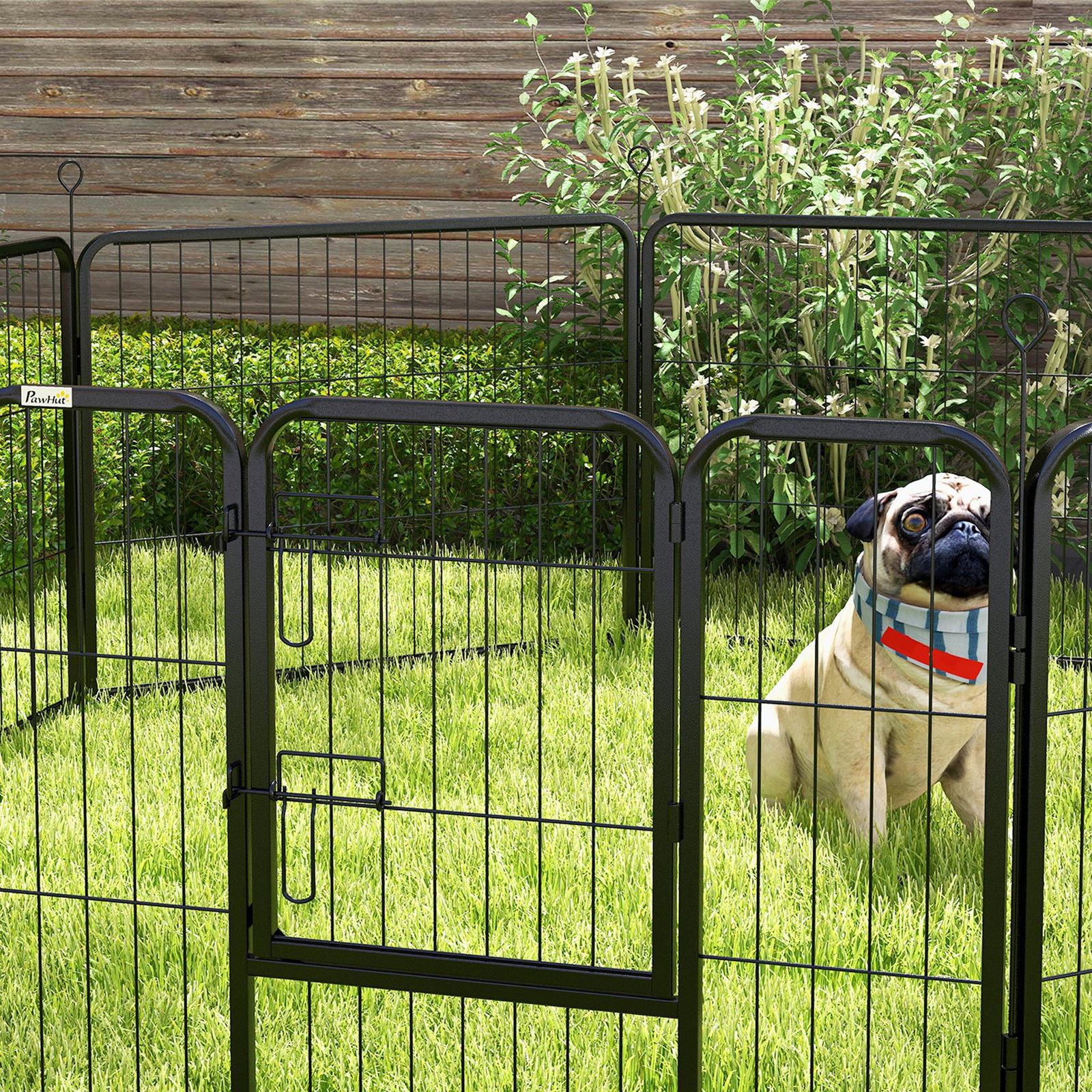 Parque para animais de estimação 8 paineis 80x60cm gaiola para cães de metal com porta e dupla fechadura preto