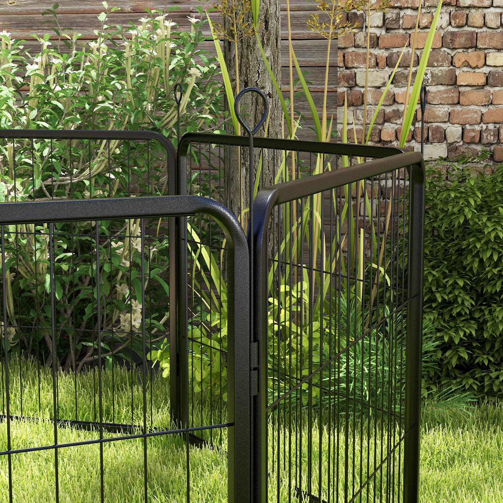 Parque para animais de estimação 8 paineis 80x60cm gaiola para cães de metal com porta e dupla fechadura preto