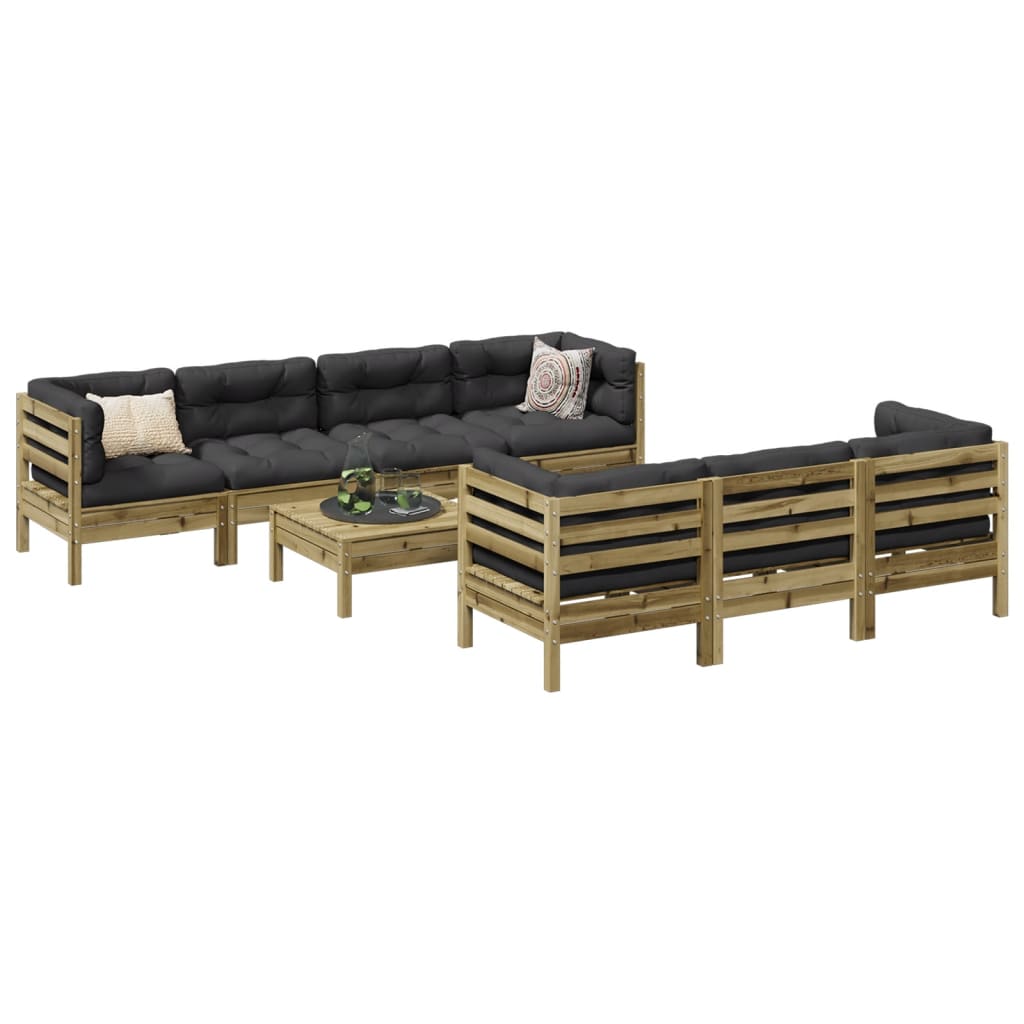8 Pcs conj. sofás jardim c/ almofadões madeira pinho impregnada