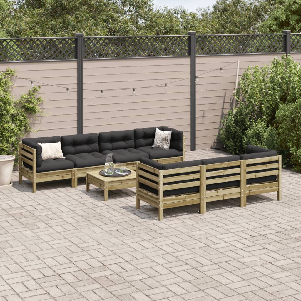 8 Pcs conj. sofás jardim c/ almofadões madeira pinho impregnada