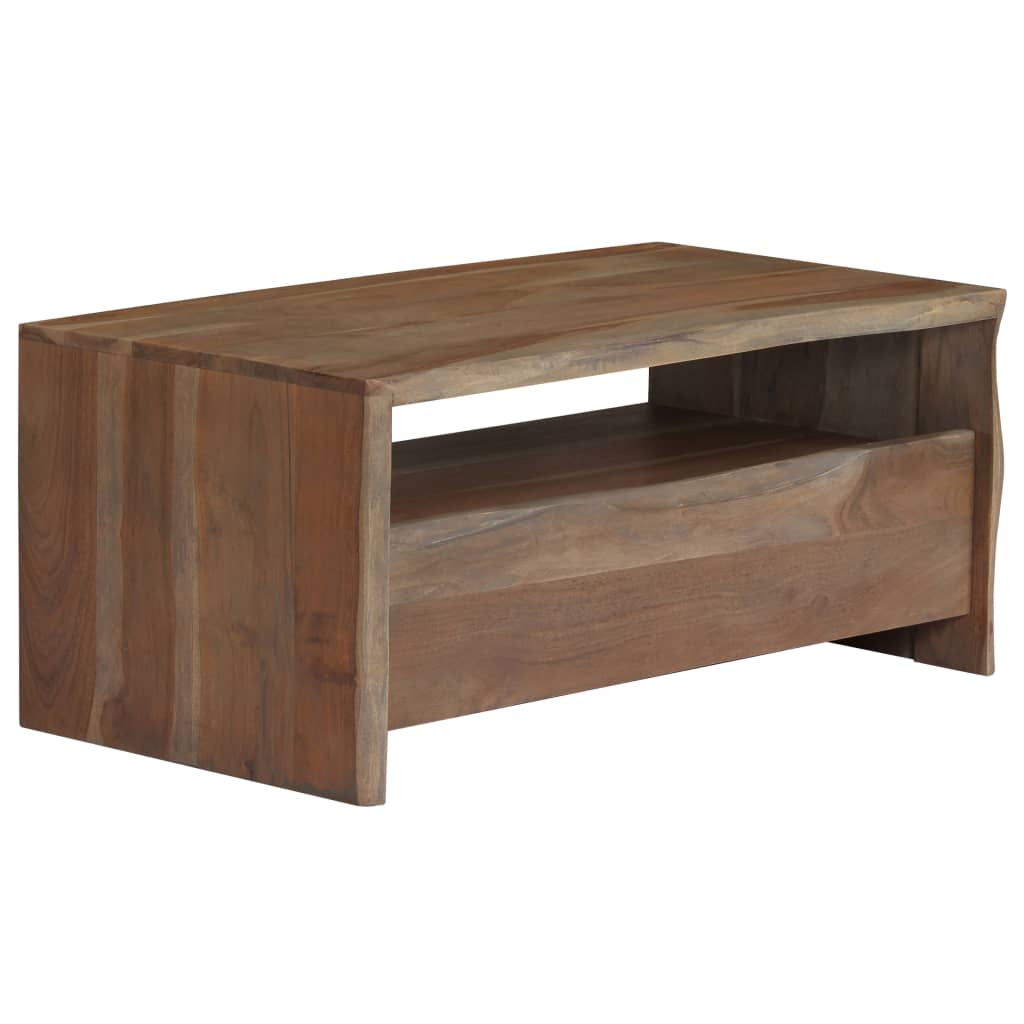 Mesa de centro acácia maciça arestas vivas 90x50x40 cm cinzento