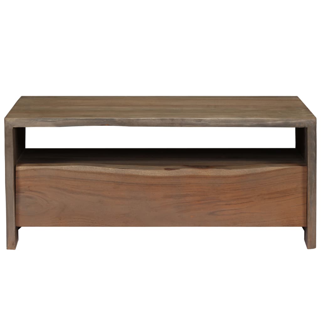 Mesa de centro acácia maciça arestas vivas 90x50x40 cm cinzento