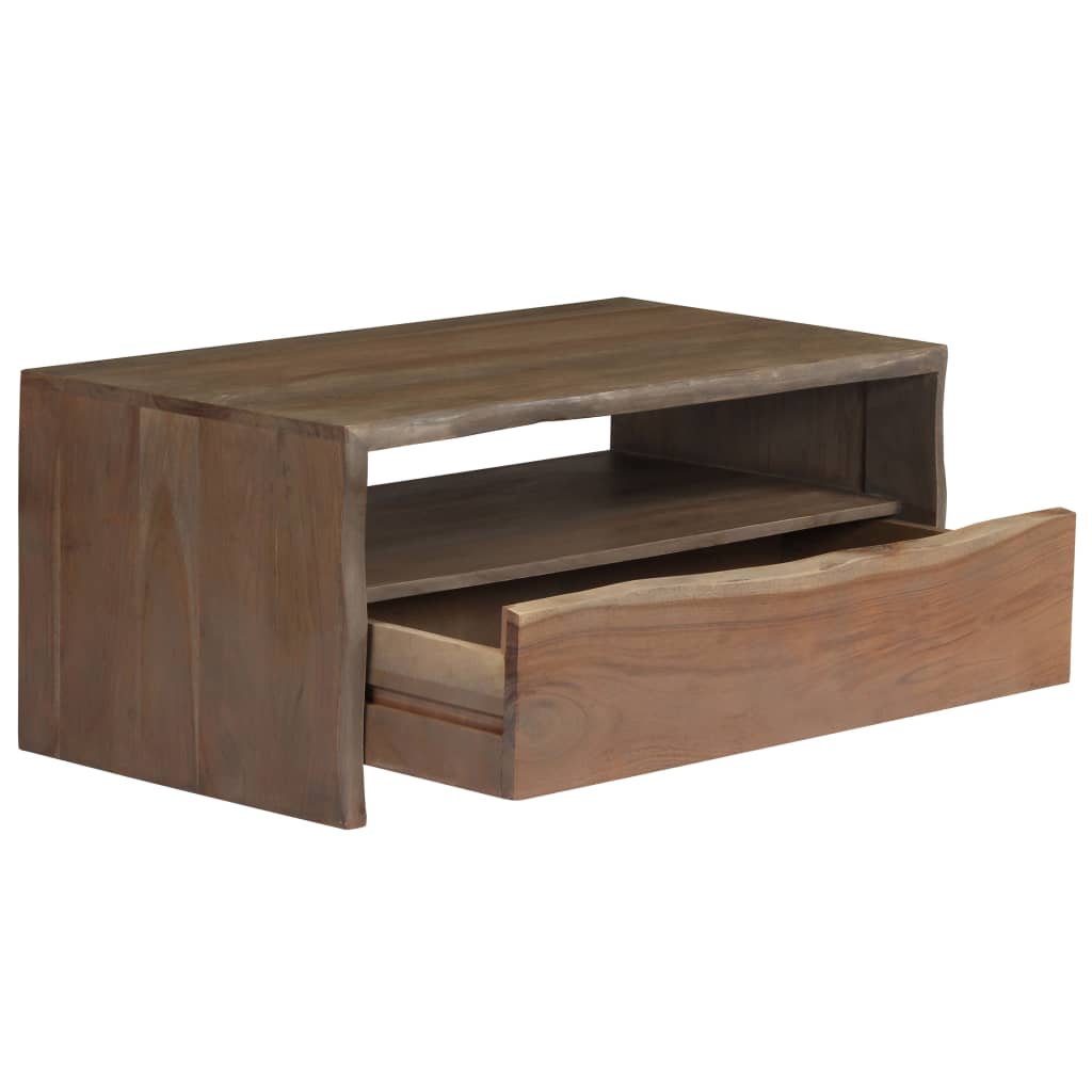 Mesa de centro acácia maciça arestas vivas 90x50x40 cm cinzento