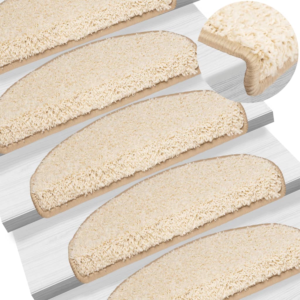 Tapetes de escada 15 peças 65x21x4 cm creme semicircular grande