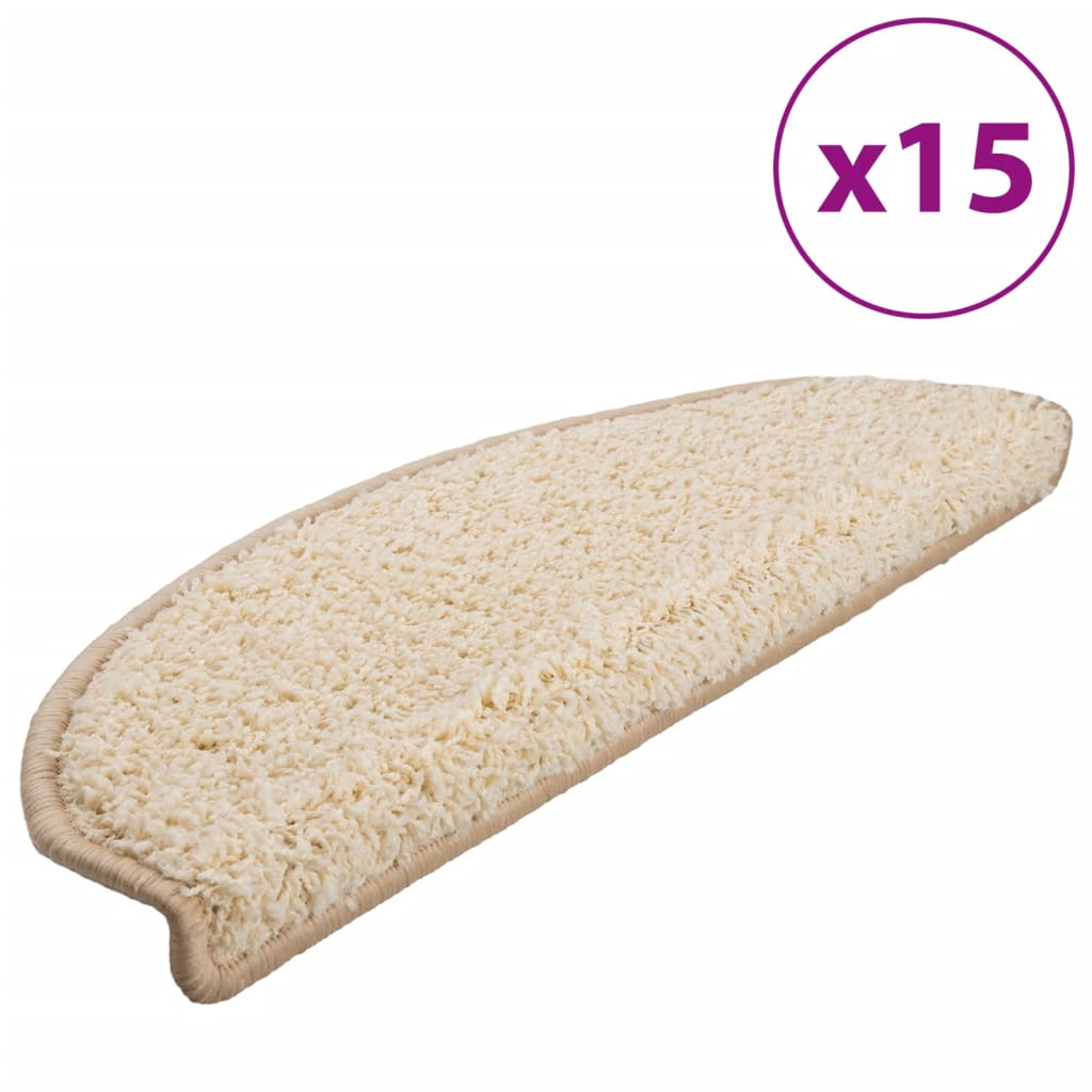 Tapetes de escada 15 peças 65x21x4 cm creme semicircular grande