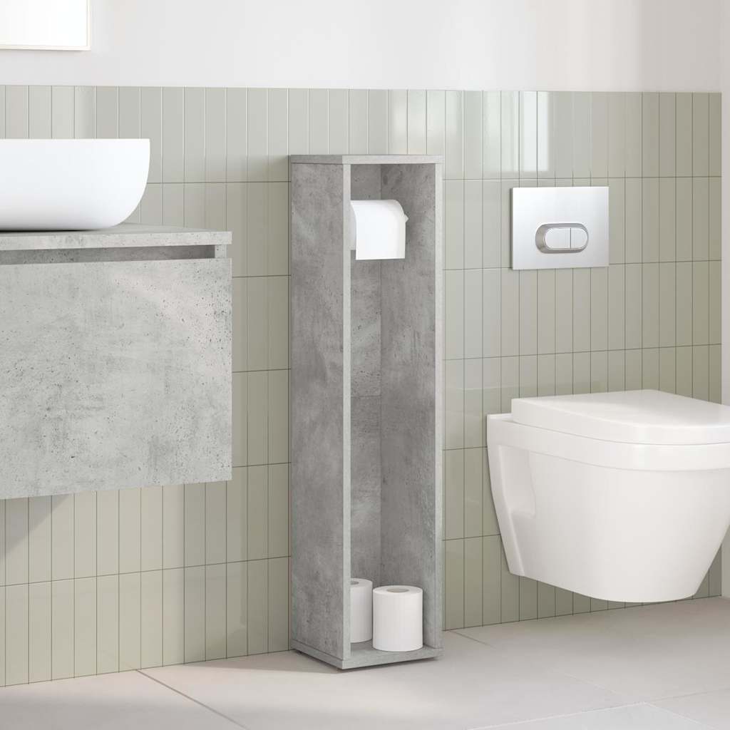 Armário de banheiro com suporte para papel higiênico, cinza concreto, 20,5 x 20 x 90 cm