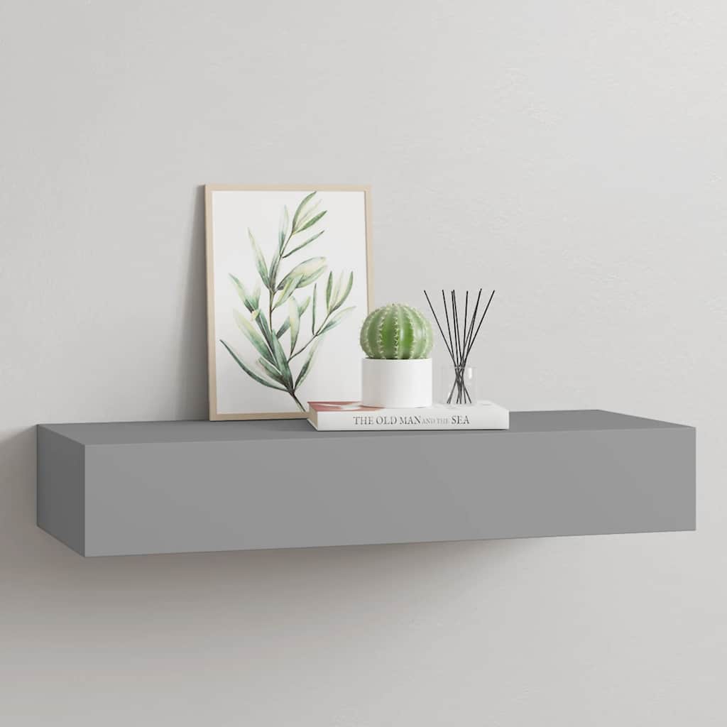 Prateleira de parede com gaveta MDF 60x23,5x10 cm cinzento