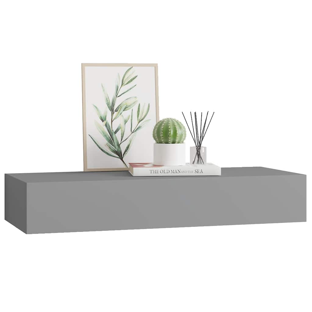 Prateleira de parede com gaveta MDF 60x23,5x10 cm cinzento
