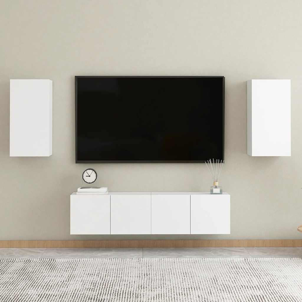 4 Pcs conjunto de móveis de TV contraplacado branco