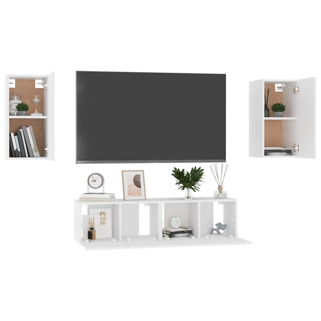 4 Pcs conjunto de móveis de TV contraplacado branco