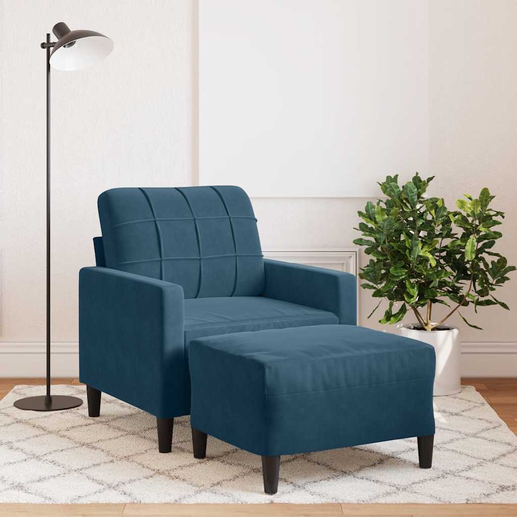 Poltrona com apoio de pés 60 cm veludo azul