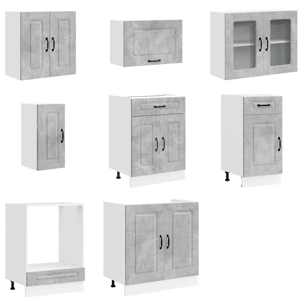 8 Peças armário de cozinha conjunto kalmar cinzento cimento