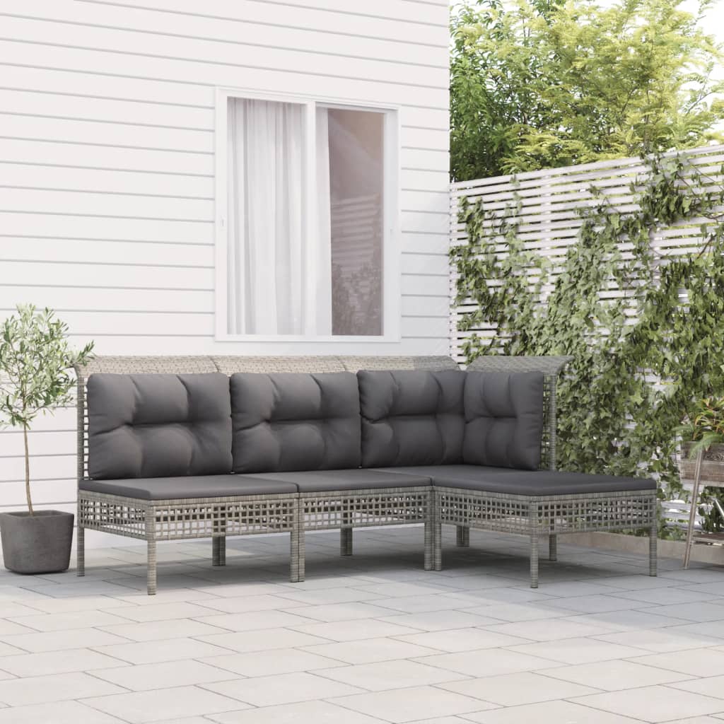 4 Pcs conjunto lounge de jardim c/ almofadões vime PE cinzento