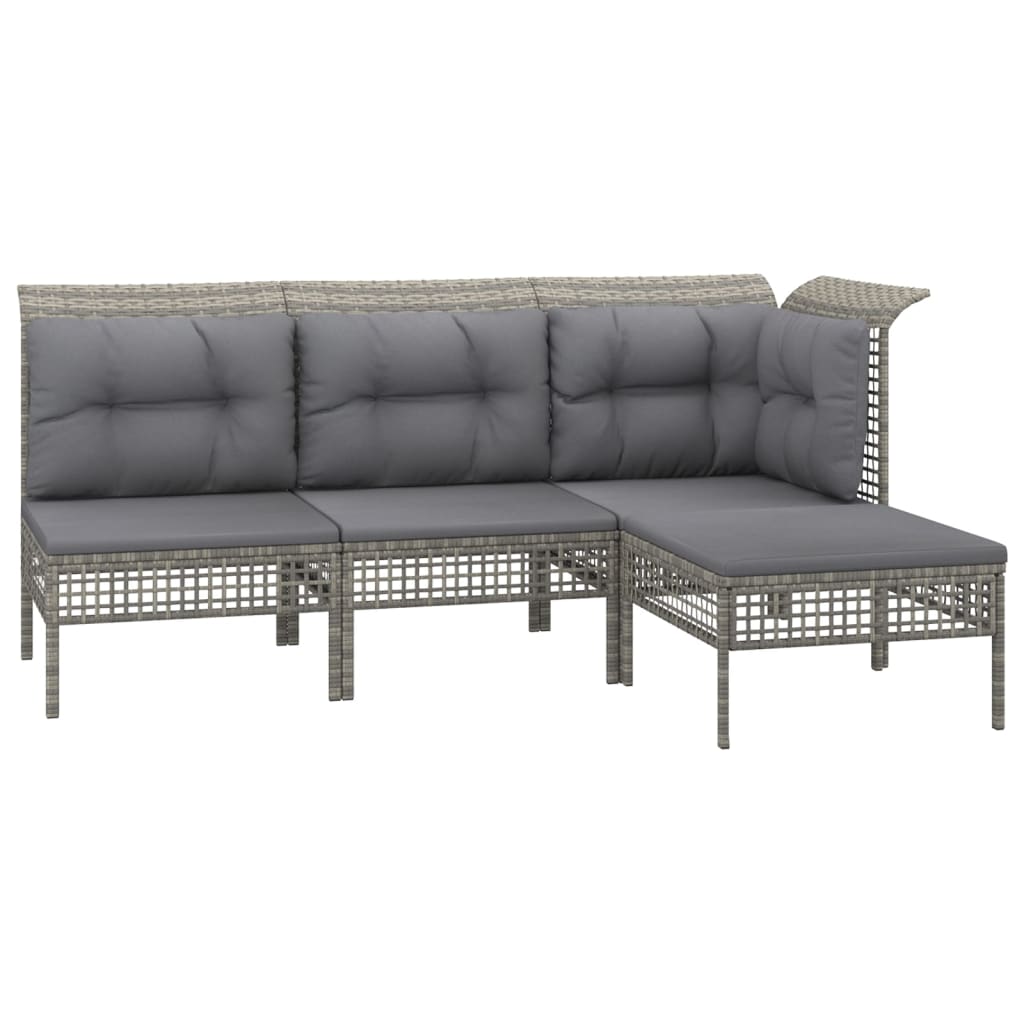 4 Pcs conjunto lounge de jardim c/ almofadões vime PE cinzento