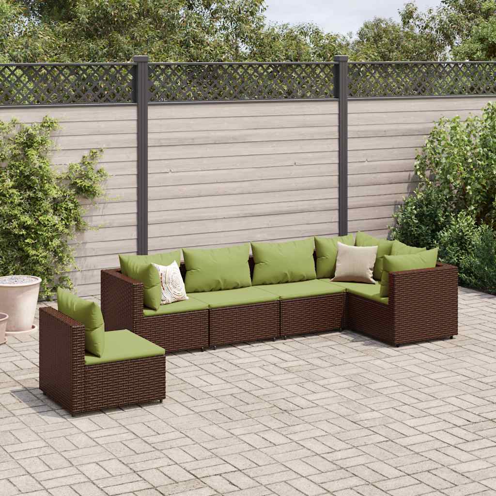 6 Pcs conj. lounge jardim c/ almofadões 6 pcs vime PE castanho