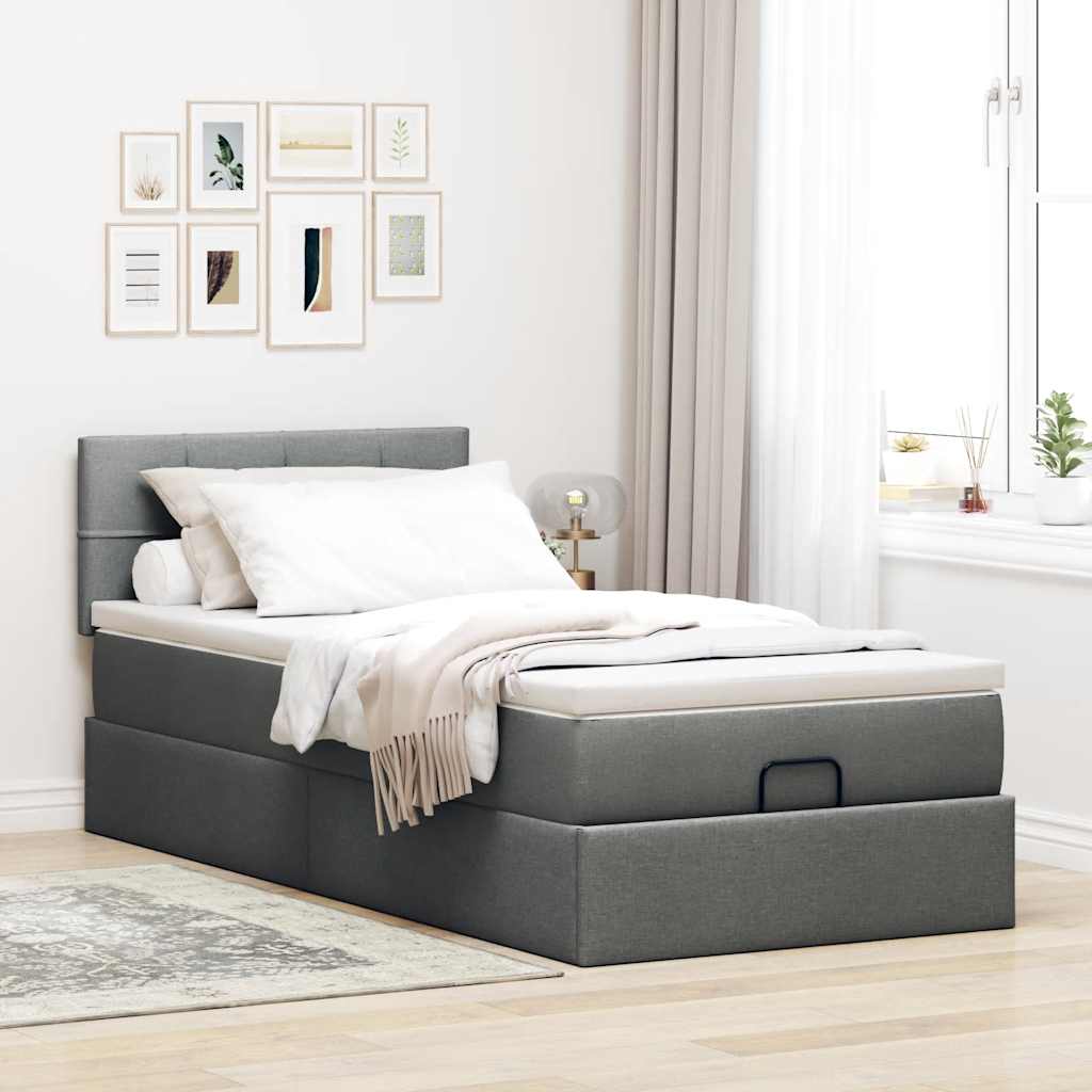 Estrutura cama otomana colchão 80x200 cm tecido cinzento escuro