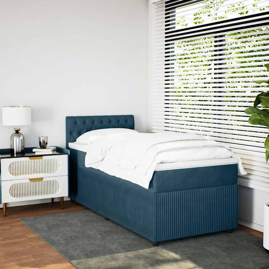 Cama boxspring com colchão 90x190 cm veludo azul