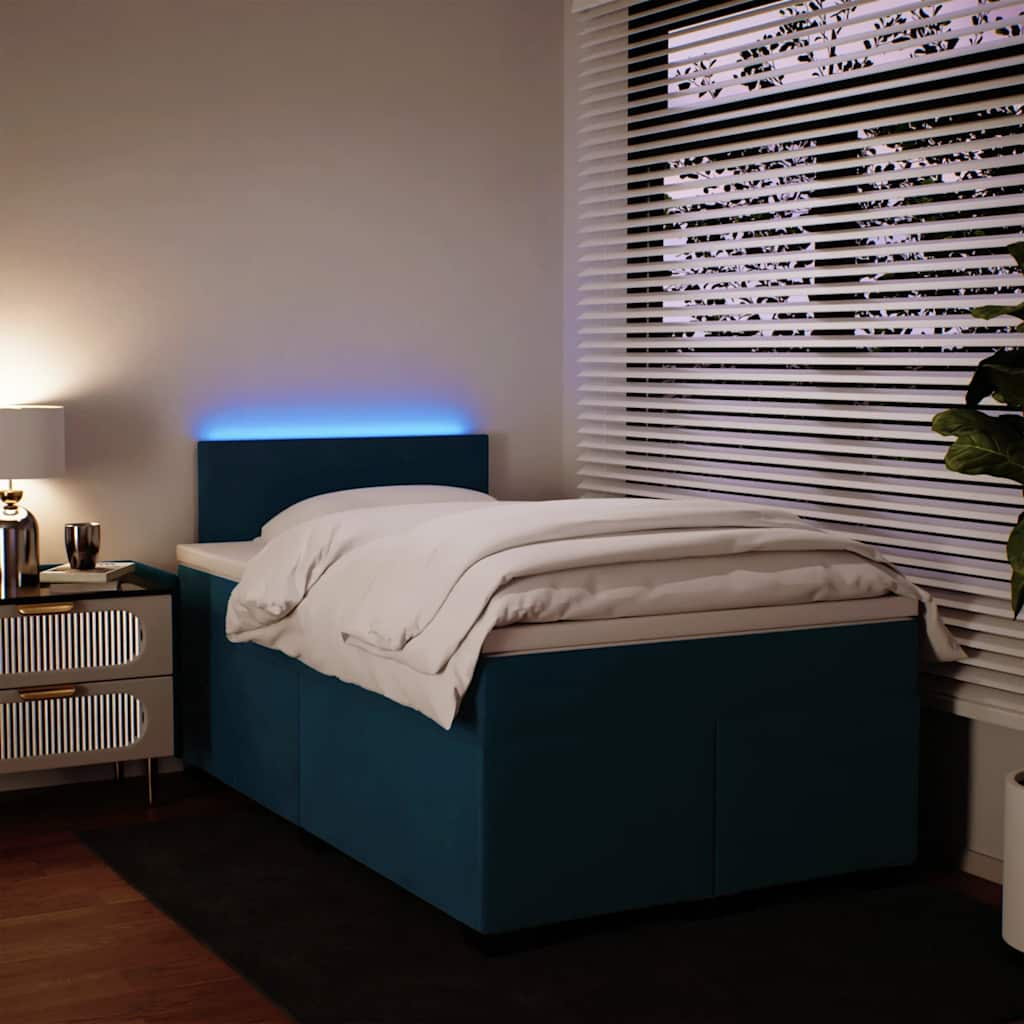 Cama boxspring com colchão 120x200 cm veludo azul