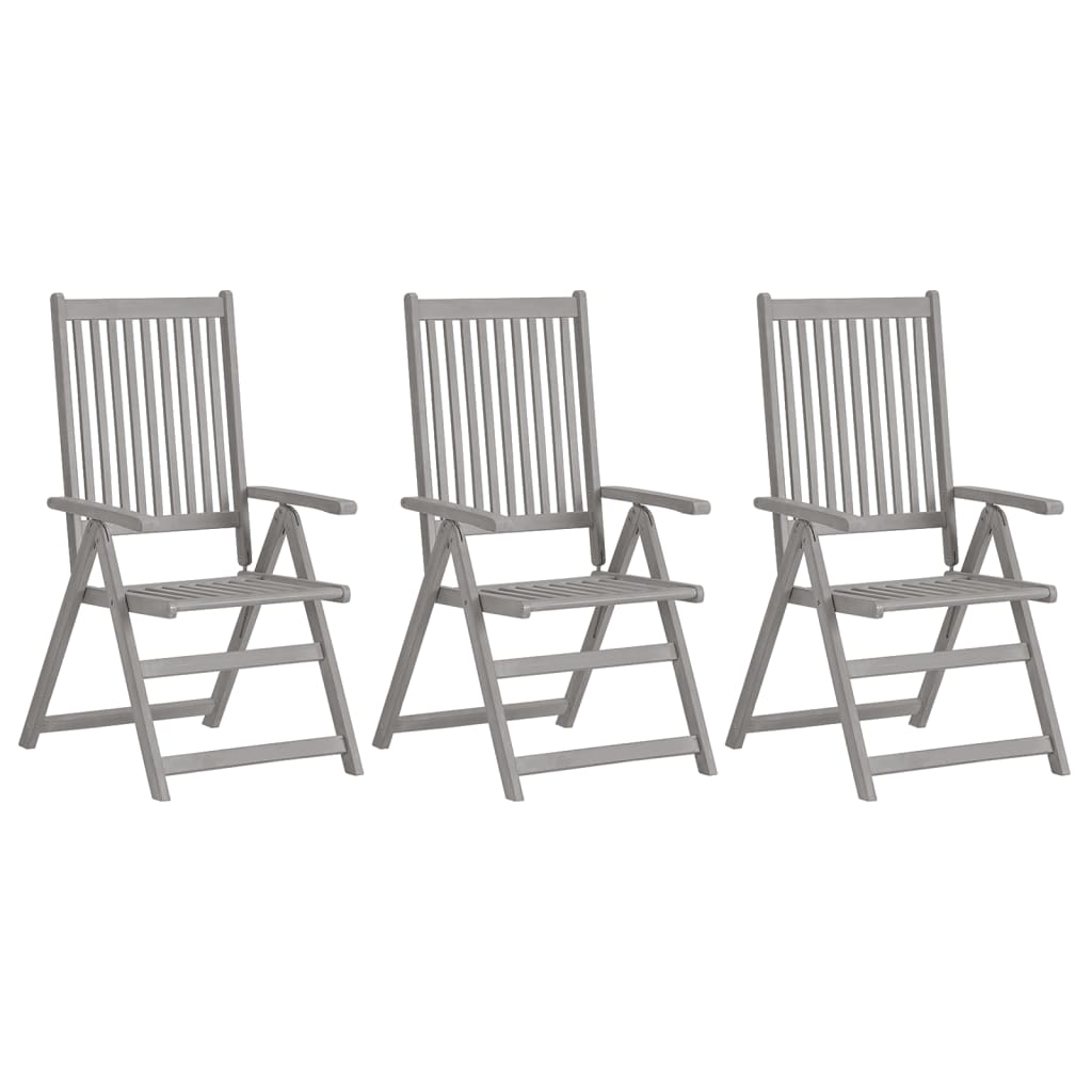Cadeiras jardim reclináveis c/ almofadões 3 pcs acácia maciça