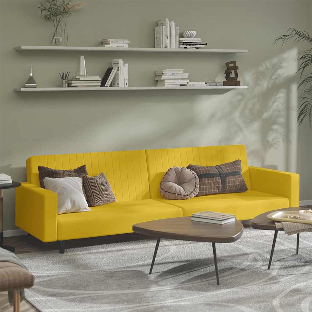 Sofá-cama de 2 lugares veludo amarelo