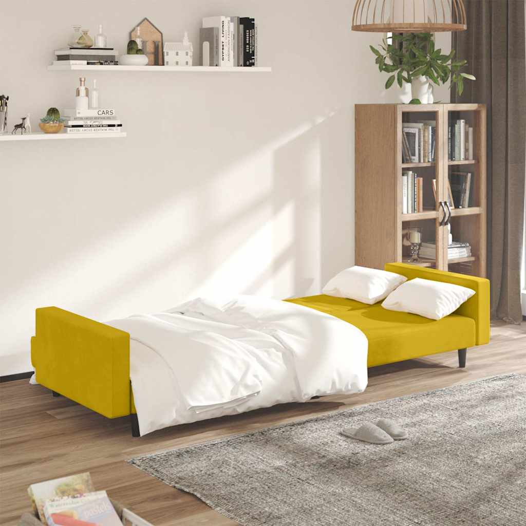 Sofá-cama de 2 lugares veludo amarelo