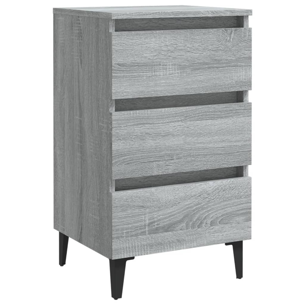 Mesa de cabeceira c/ pernas de metal 40x35x69 cm sonoma cinza