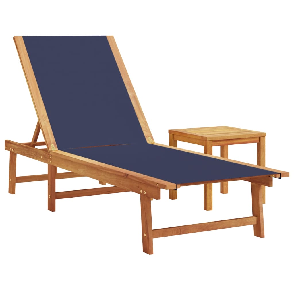 Espreguiçadeiras com mesa 2 pcs acácia maciça/textilene azul