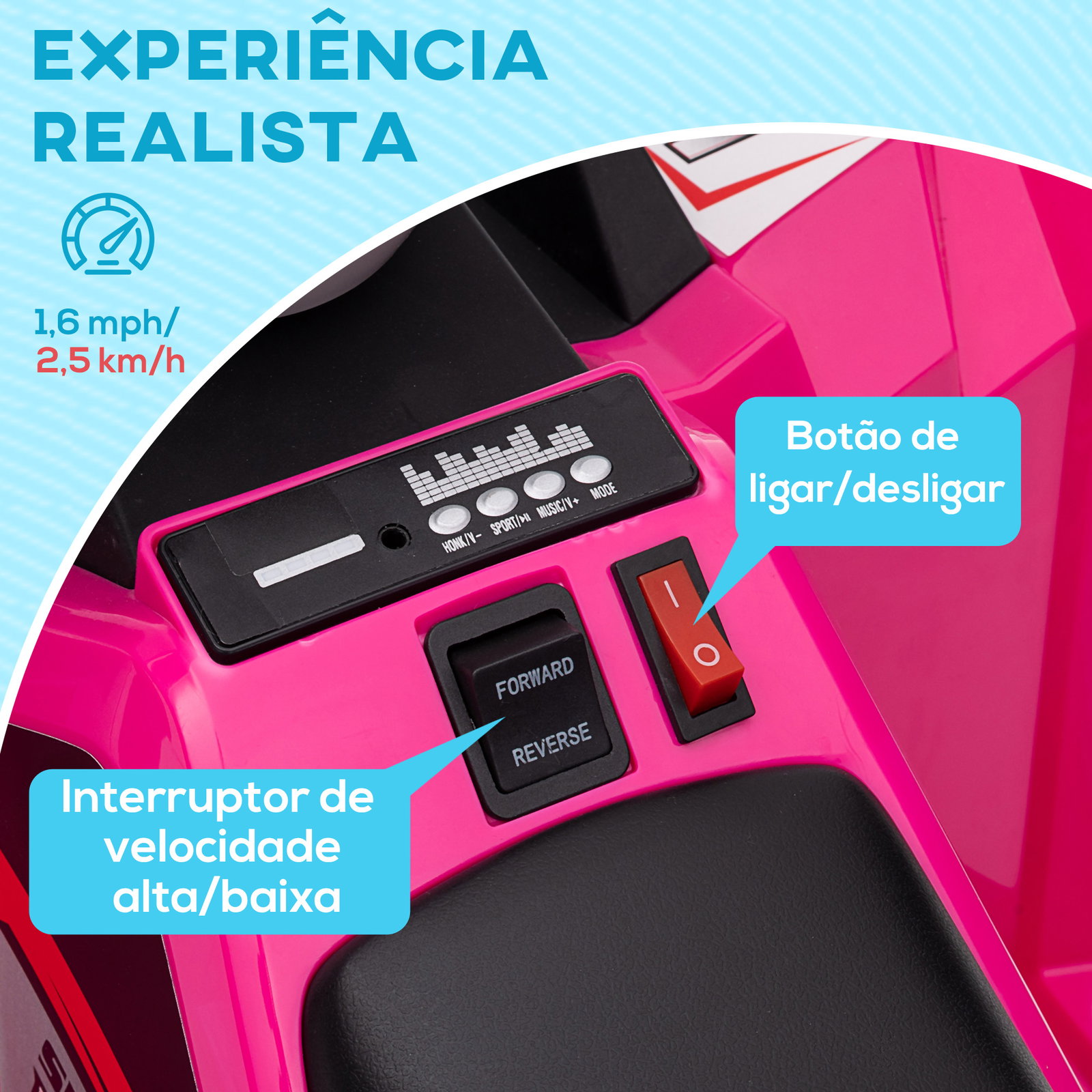 Quadriciclo elétrico para crianças veículo elétrico a bateria de 6v com velocidade de 2,5 km/h 70x41,5x48,5 cm rosa