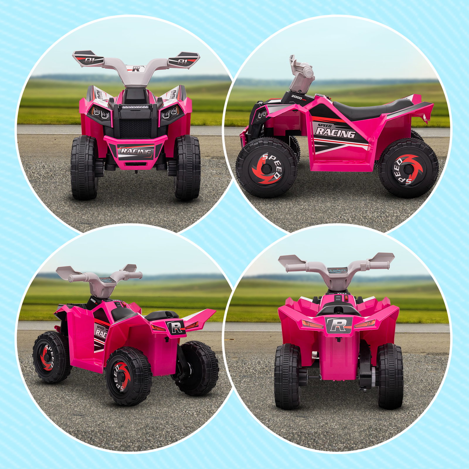 Quadriciclo elétrico para crianças veículo elétrico a bateria de 6v com velocidade de 2,5 km/h 70x41,5x48,5 cm rosa