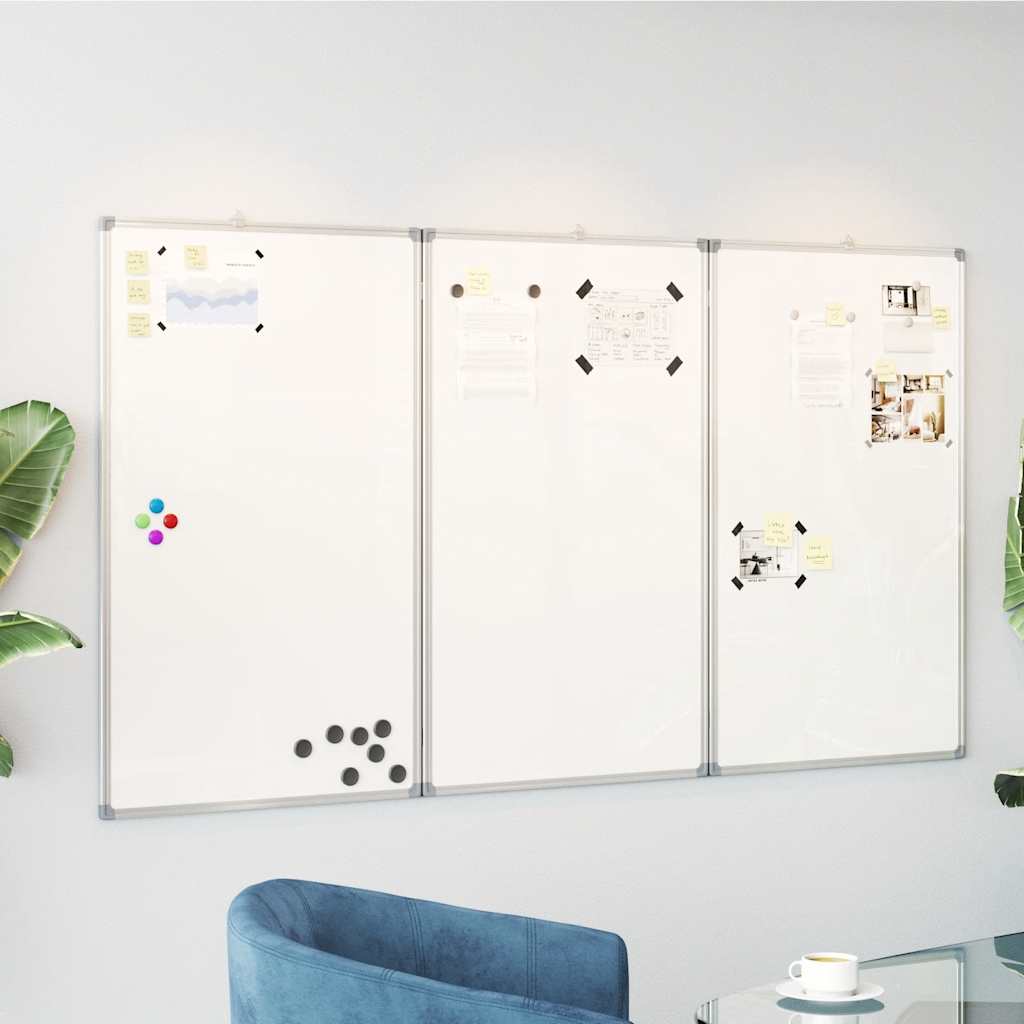 Quadro branco magnético dobrável 150x80x1,7 cm alumínio