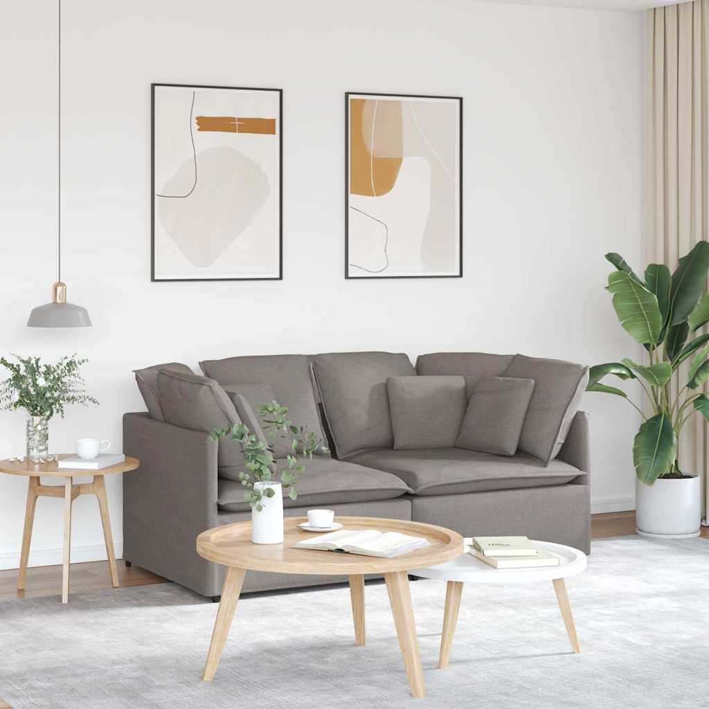 Sofá modular com almofadas tecido castanho-acinzentado