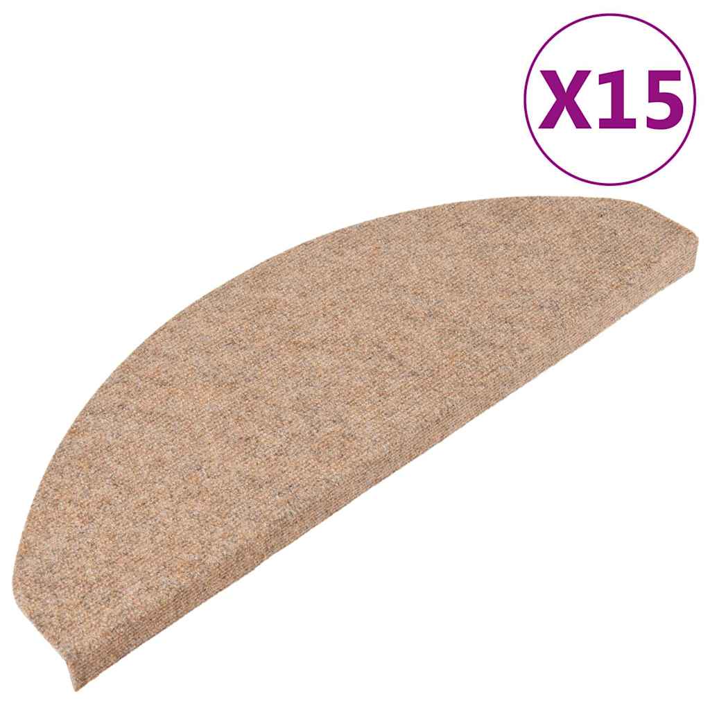 Tapetes de escada autoadesivos 15 pcs 65x22,5x3,5 cm bege