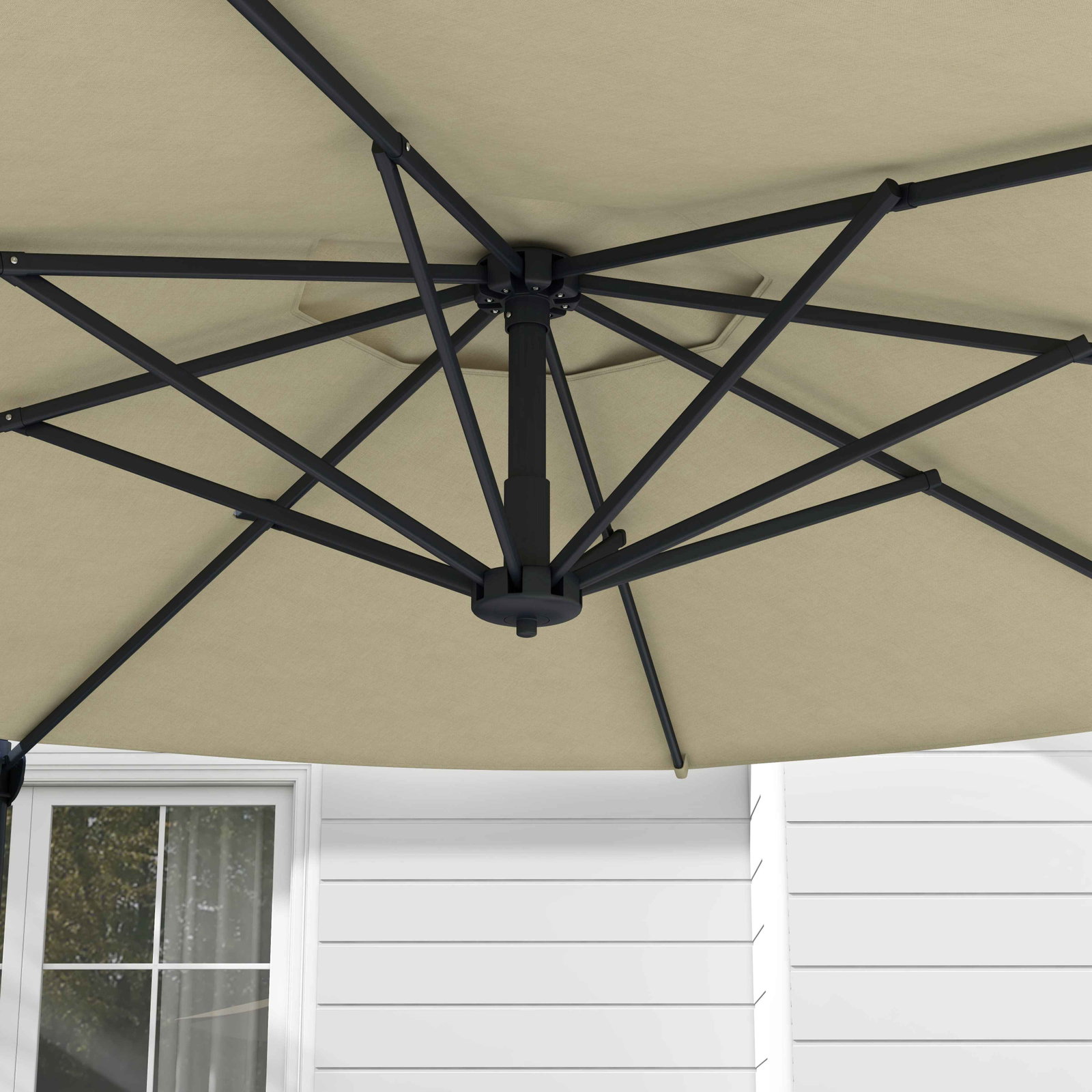 Chapéu de sol excêntrico ø294x242 cm chapéu de sol com altura ajustável mastro giratório 360° ângulo ajustável creme