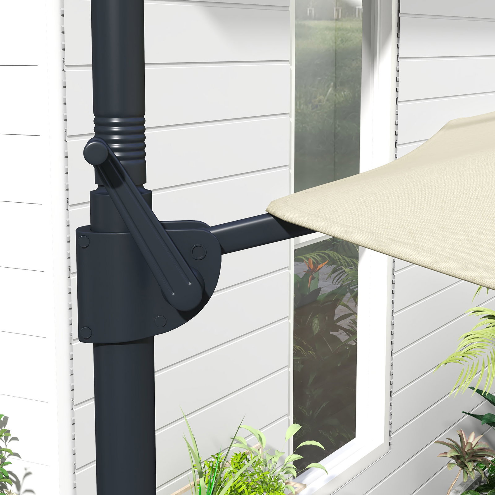 Chapéu de sol excêntrico ø294x242 cm chapéu de sol com altura ajustável mastro giratório 360° ângulo ajustável creme