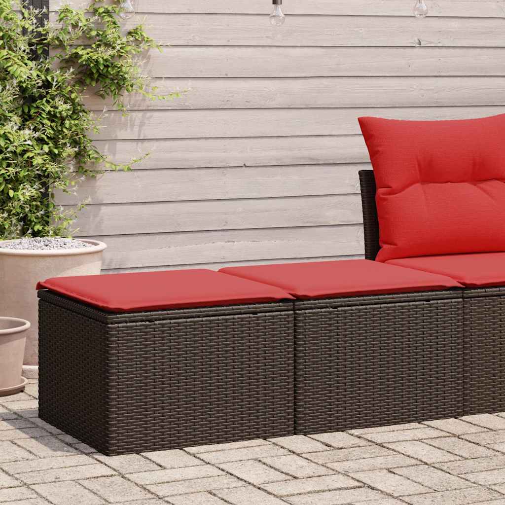 2 Pcs conj. sofás jardim c/ almofadões vime PE/acácia castanho