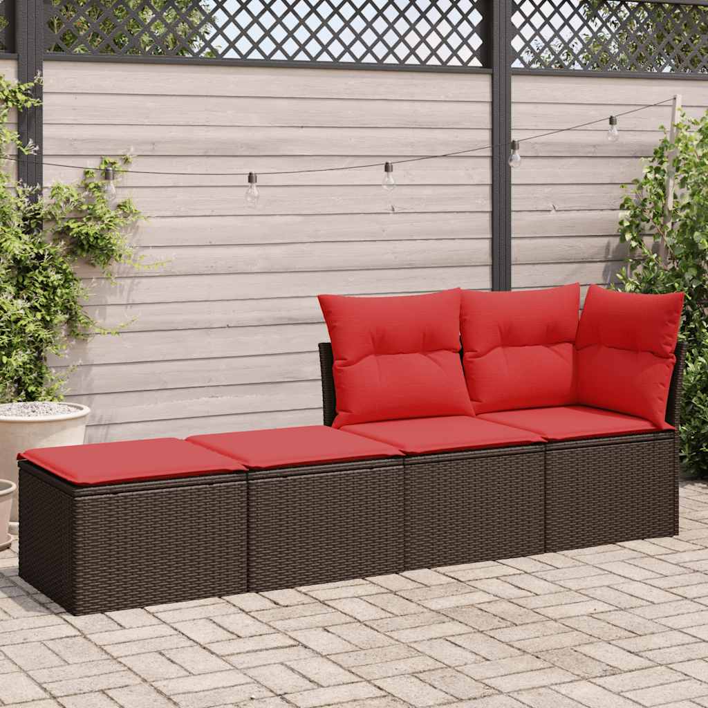2 Pcs conj. sofás jardim c/ almofadões vime PE/acácia castanho