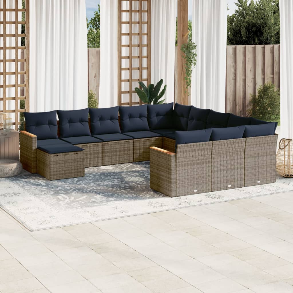 Conjunto de sofá de jardim com 12 peças e almofadas em rattan sintético cinza