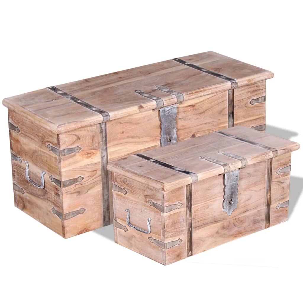 Conjunto de arcas de arrumação 2 pcs madeira maciça de acácia