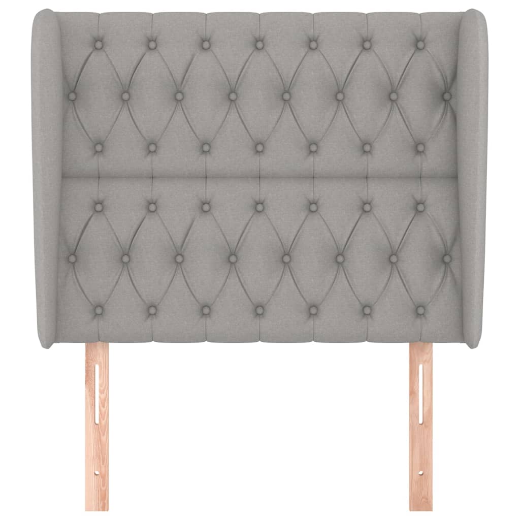 Cabeceira de cama c/ abas tecido 93x23x118/128cm cinzento-claro