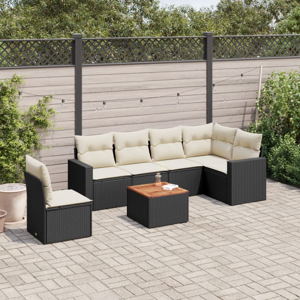 7 Pcs conjunto de sofás p/ jardim c/ almofadões vime PE preto